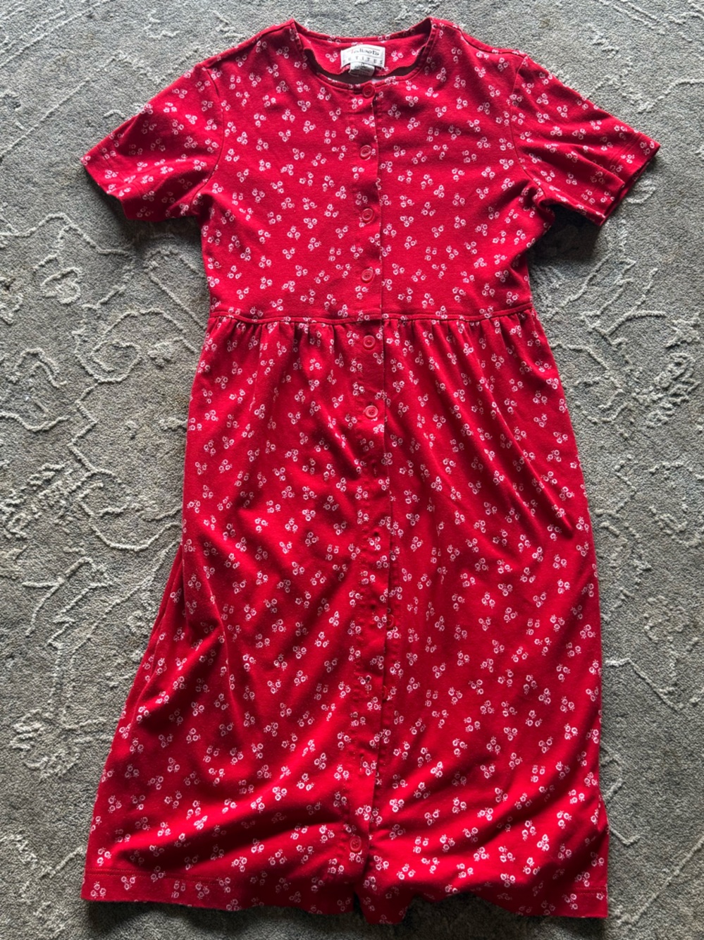 Talbots - 100% Cotton Red Floral Button-Front Midi Dress (PS) Vintage - Picture 5 of 8